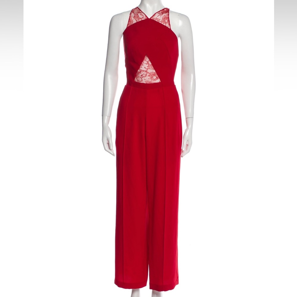 Noam Hanoch Red Lisi Jumpsuit - Lace Cutouts - Size Small